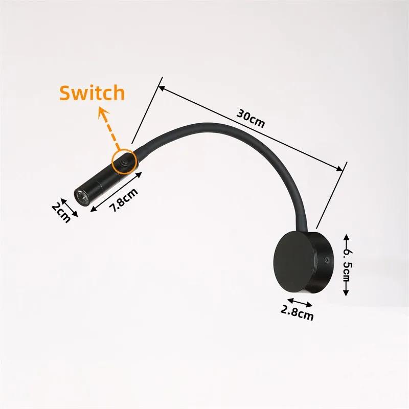 Adjustable LED Reading Wall Lamp 3W Flexible Hose Bedside Wall Mounted Sconce Bedroom Study Wall Light with Switch Table Lamp