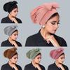 Women's Hijab Solid Color Muslim Turban Bonnet Flower Decor Ramadan Head Wrap Scarf Indian Hat