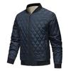 Men's Thickened Fleece Cotton Jacket Autumn Winter Warm Zipper Trendy Diamond Pattern Coat Baseball Collar Men Fashion Overcoat