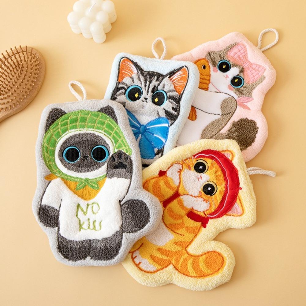 Cute Cat Toilet Handkerchief Coral Fleece Washcloth High Quality Hand Towel  Kitchen
