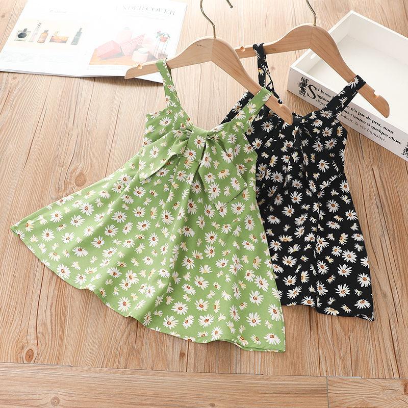 Sweet Halter Dress for Girls Summer Children Sleeveless Polka Dot Floral Princess Dress