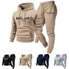 Set Felpa Casual da Uomo Tinta Unita con Stampa Lettere, Set Due Pezzi da Uomo Felpa con Cappuccio in Pile con Coulisse e Pantaloni da Sudore