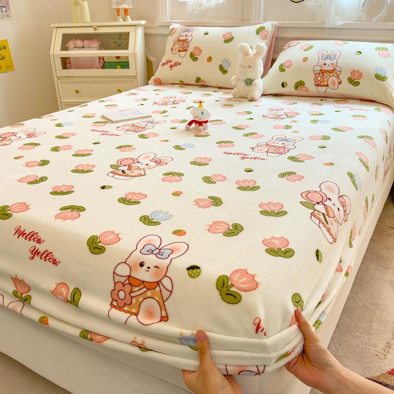 Soft Bedsheet Floral Style Bed Linen Skin-Friendly Fitted Sheet Winter Bed Cover Sabanas Para Cama (Pillowcase Need Order)