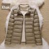 2026 Women's Lightweight Hooded Stand Collar Slim Down Jacket - Short Korean Style White Duck Outerwear