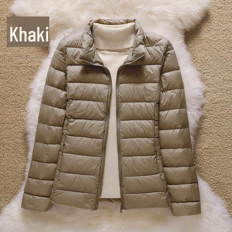 2026 Women's Lightweight Hooded Stand Collar Slim Down Jacket - Short Korean Style White Duck Outerwear