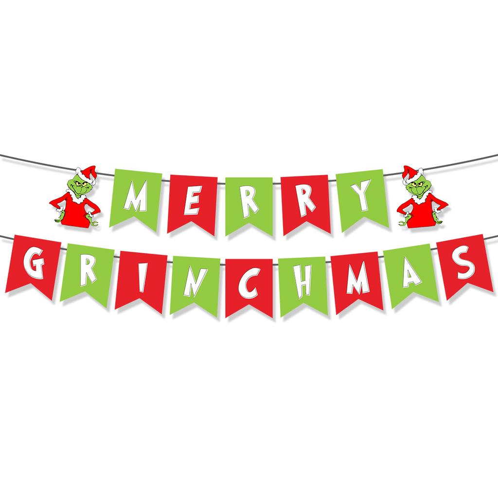 Christmas Grinch Theme Merry Grinchmas Flag Cake Card Balloon Set Customization