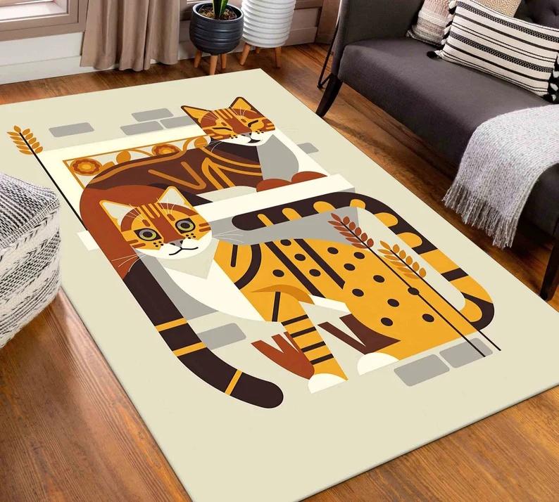 Samurai Cat Carpet Mat Rug Ukiyo-e Art Tattoo Modern Minimalist Design Home Decoration Living Room Bedroom Non-slip Floor Mat