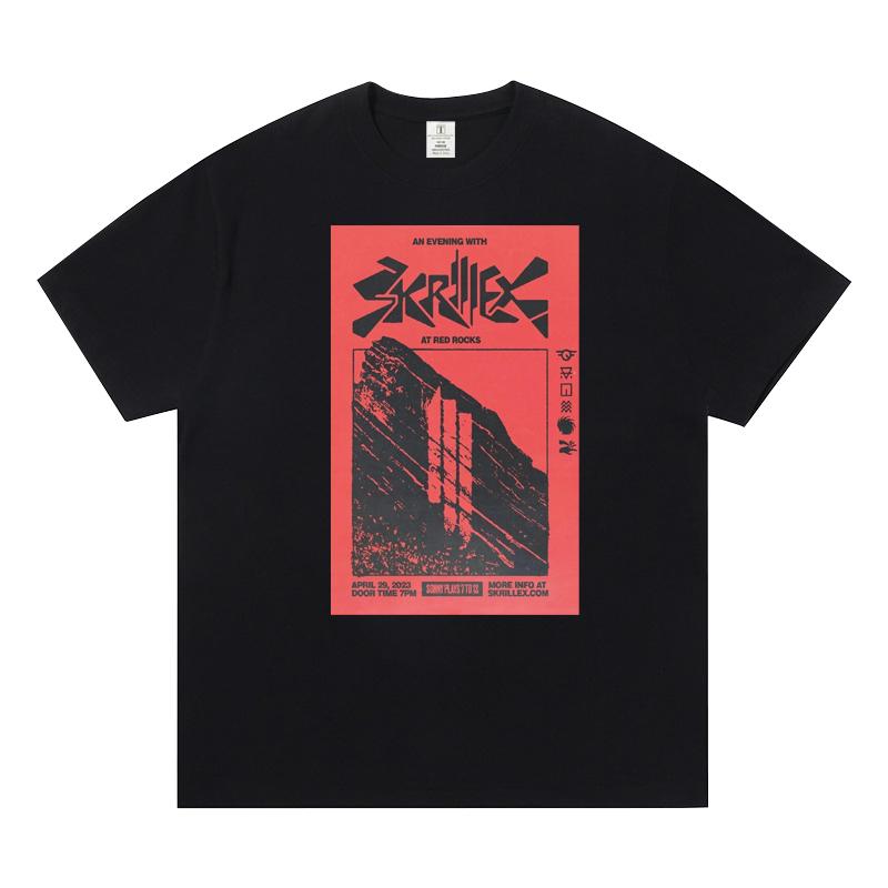 Camiseta de Manga Curta Skrillex Top 100 Roupas de DJ ao Redor de VAC Elétrico Silábico Trampolim Moda Casual Camiseta Masculina e Feminina