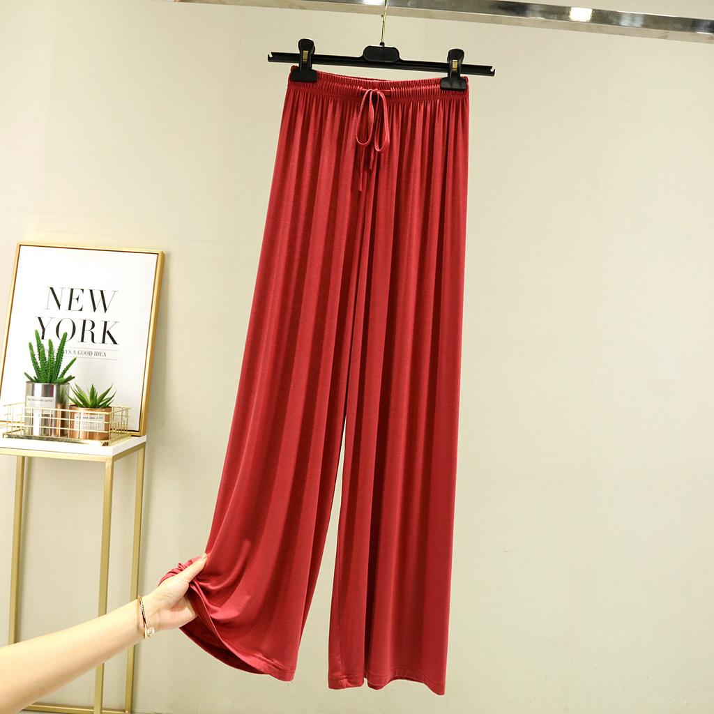Solid Colour High Waist Spring Summer Autumn Straight Lace-up Thin Lounge Trousers Elastic Waist Loose Casual Loose Trousers Casual Yoga Home Trousers