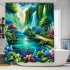 Zasłona Prysznicowa Las Fantazji Wodoodporna Dekoracja Łazienki Nadruk Zielonych Liści i Kwiatów 180x240cm (B36)