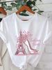Chic Eiffel Tower High Heels Graphic Tee for Women Soft Short Sleeve Crew Neck Relaxed Fit Casual Summer Spring