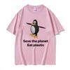 Save The Earth Eat Plastic Funny Meme TShirt Cute Penguin Graphics Mens T Shirt Fashion Casual Oversized Short Sleeve Tshirts