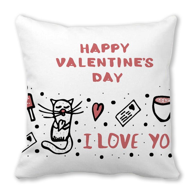 Creative Valentine's Day Happy Series Digital Printing Short Plush Pillow Covers for Car Sofa Office Cushion Cover Home Goods