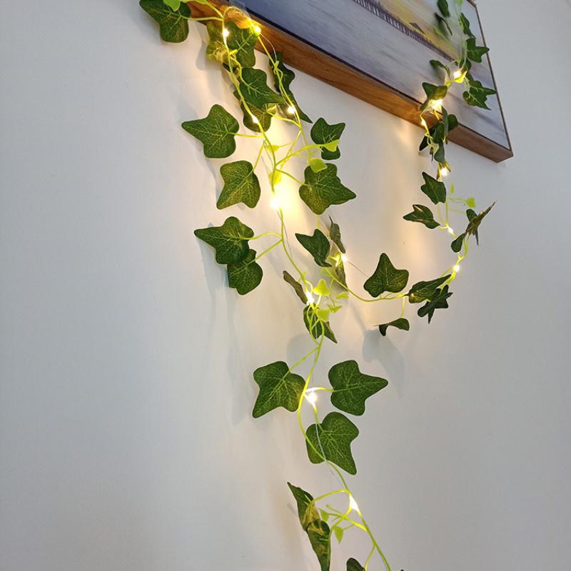 Gesimuleerde plantengordijn lichtsnoer Fairy Fairy Fairy Koperdraadlamp Buitenmuurdecoratie lichtsnoer Binnen kunstmatige groene plantendecoratie
