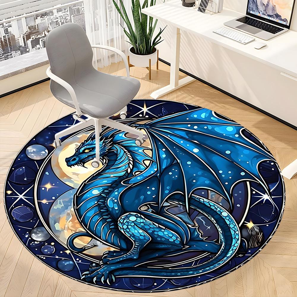 1pc Dragon Fantasy Office Round Area Rug, Under Office Chairs Bedroom Living Room Home Decor, Room Deco