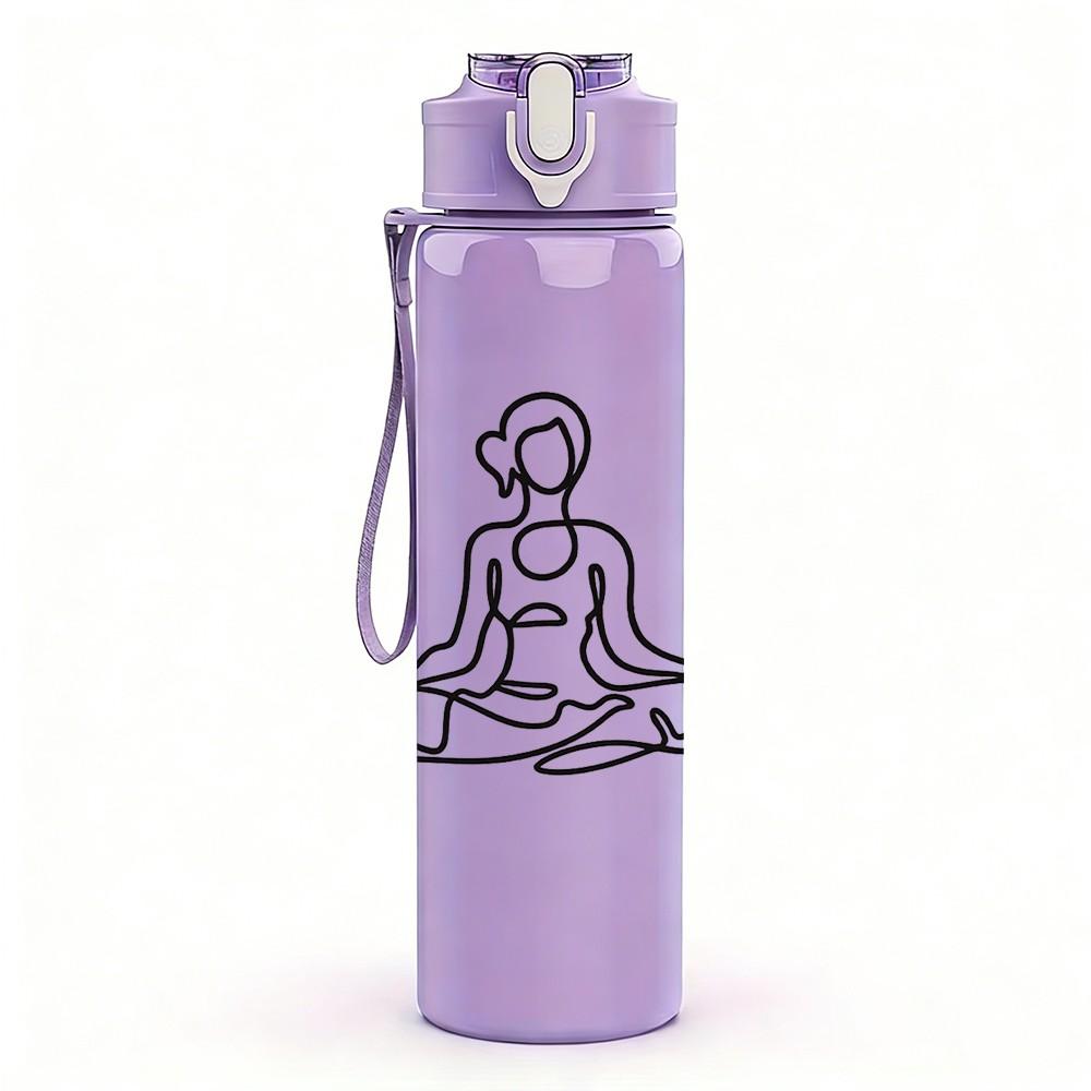 1PC Meditating Yoga Lady Silhouette Print 750ml Color Plastic Sports Water Bottle Leakproof Flip Straw Lid Suitable for Sports Office Home Use