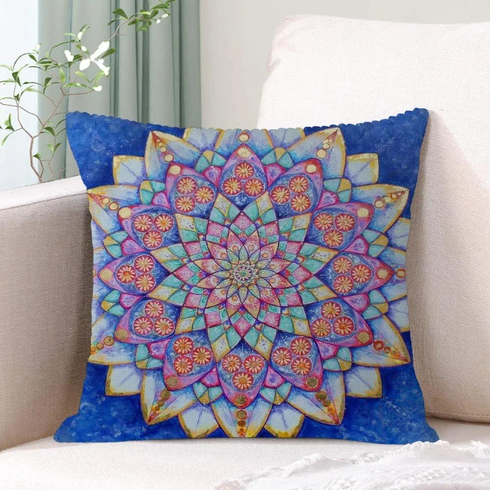 Home Decor Colorful Mandala Pattern Decorative Pillow Covers Pattern Cushion Cover Suitable For Sofa Bedroom Car Pillow Cover