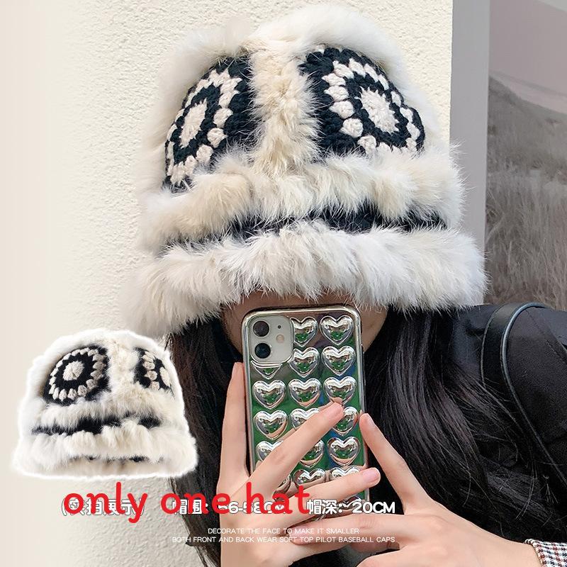 Wool Hat For Women With Faux Rabbit Fur Warmth And Foldable Design For Winter Comfort