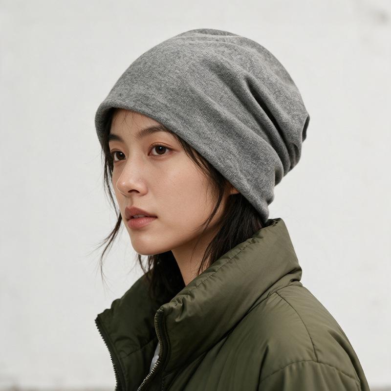 Gorro Unisex Estilo Coreano de Camada Dupla Largo - Outono/Inverno Cor Sólida com Etiqueta de Tecido