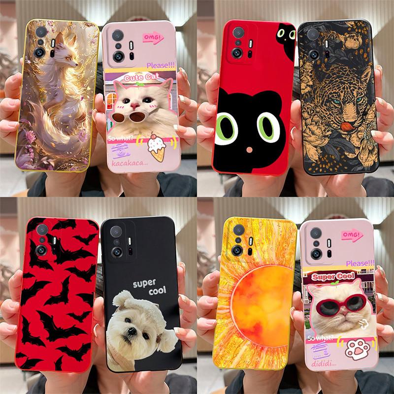 Phone Case For Xiaom Mi 11T 11 T Pro Funda Cute Cat Cartoon Dog Fox Case Xiaomi 11T Mi11T Pro Matte Soft TPU Back Cover Bumper