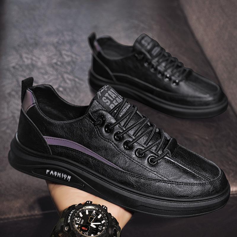 Men's Board Shoes  New Shoes Men's Casual Leather Shoes Men's Board Shoes Black Non-slip Outdoor Sports Trendy Shoes