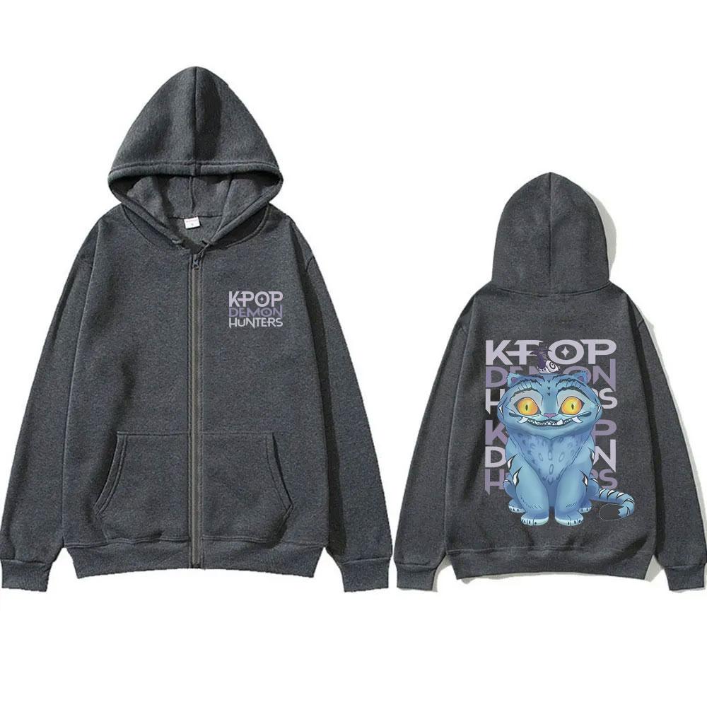 Felpa con cappuccio e zip Kpop Demon Hunters Tigre goffa Uomo Donna Cartone animato Moda Casual Giacca con zip da uomo Felpa oversize con zip