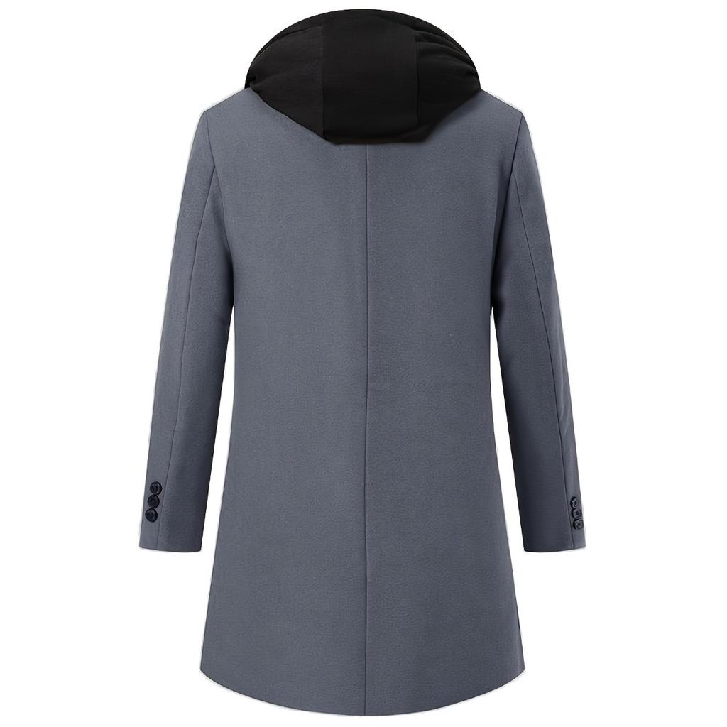 Herbst Winter Herren Verdickt Gepolstert Wolle Kapuzen Übermantel, Fake Zweiteilig Mittellang Warm Parka Jacke