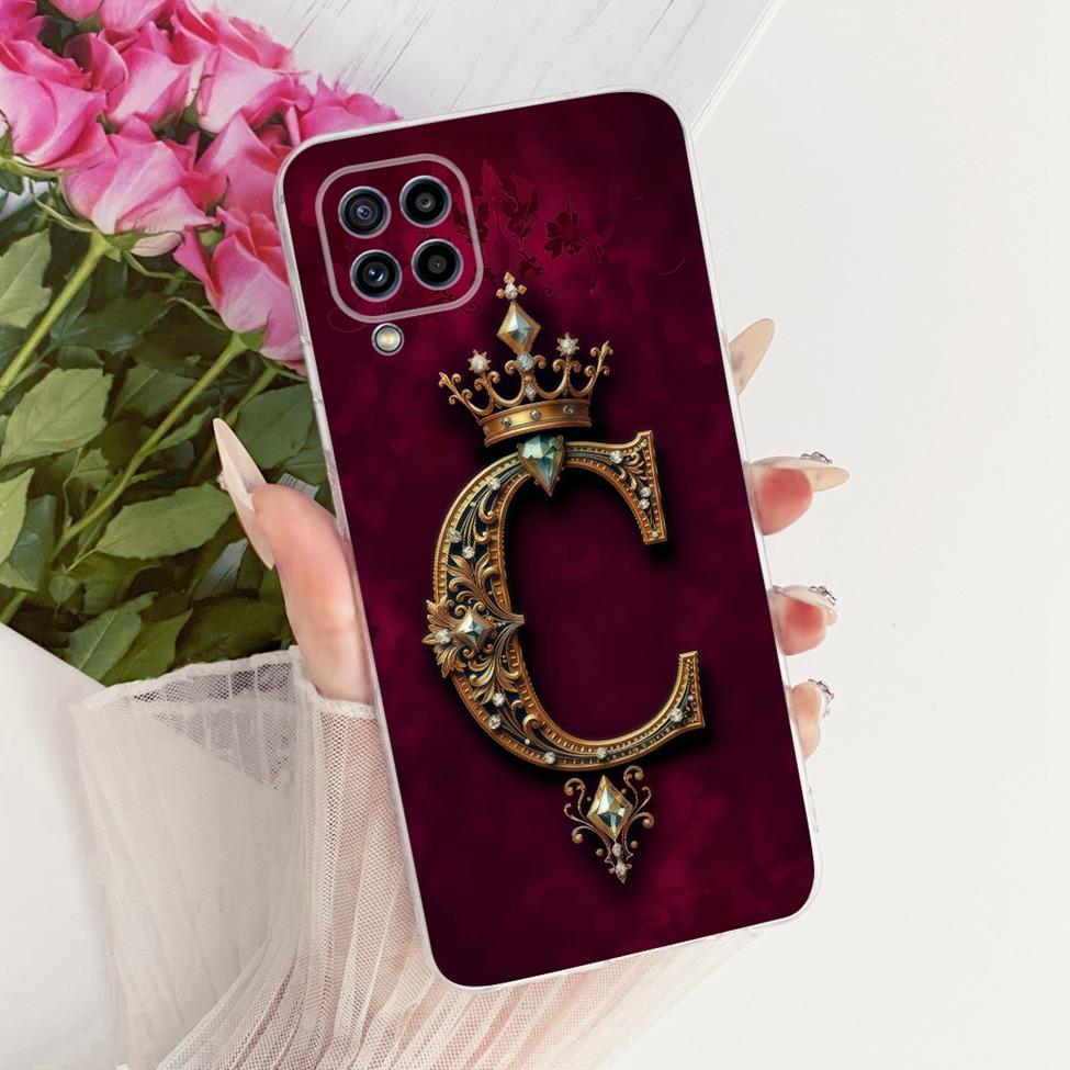 For Samsung M32 Case SM-M325F Transparent Luxury 26 Letters Crown 2D Painted Soft Bumper For Samsung Galaxy M32 SM-M325FV Casing