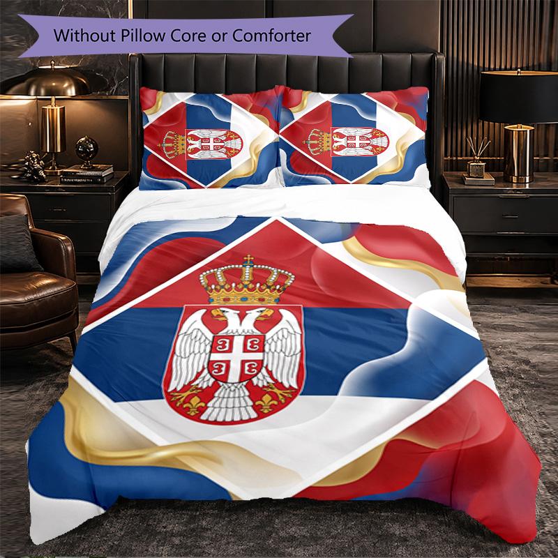 Serbia Pattern 3 Pieces Bedding Set Soft Microfiber Duvet Cover with Pillow Cases for Bedroom