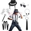 70er 80er Superstars Michael Jackson Cosplay Requisite MJ Hut mit Perücke Handschuh Brillen Set Fans Auftrittskostüm Geburtstags Tanz Geschenke