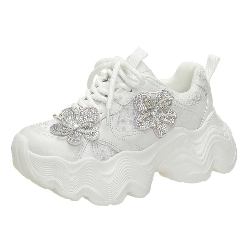 European Goods Heavy Industry Terraced Rhinestone Dad Shoes Women's Ins Tide 2025 Polished Muffin Thick Sole Heightening Casual Sports Shoes