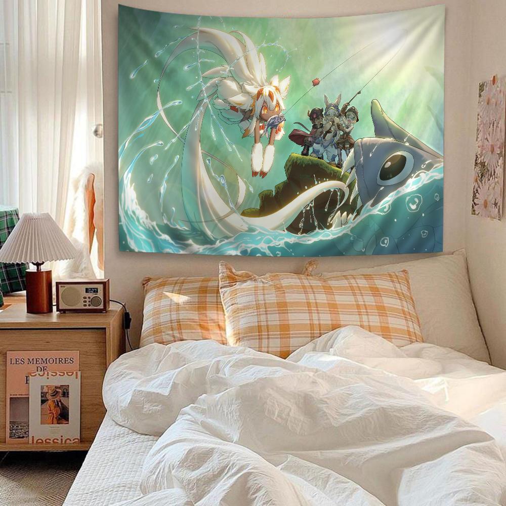 Made in Abyss Angelabenteuer Wandteppich Skurril Grün Anime Wandbehang Perfekt für Otaku Schlafzimmer Fantasie Ästhetik Dekor