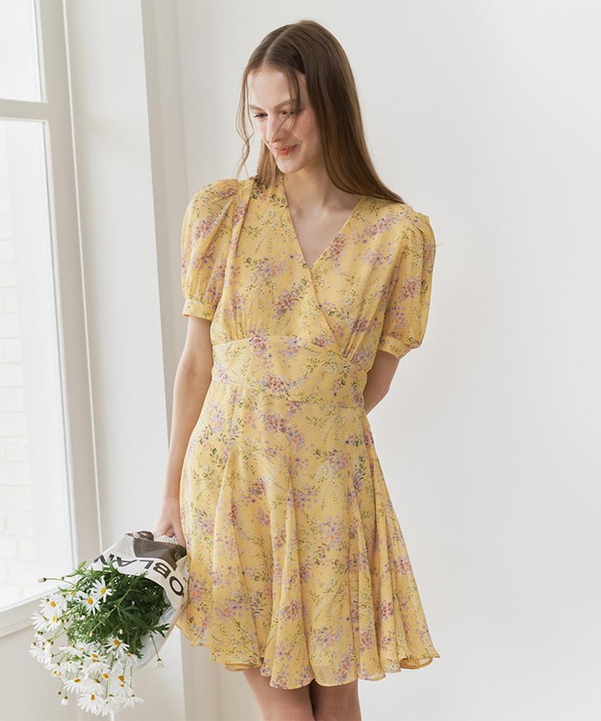 Bember Half Sleeve Chiffon Flare Dress_Yellow