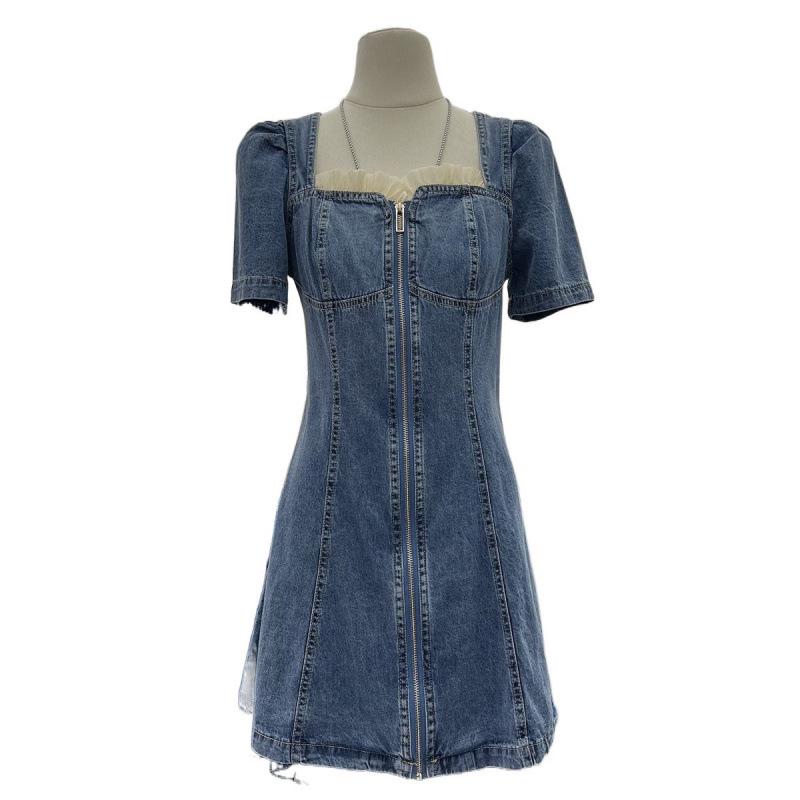 Sommer 2025 Damen Spitzen-Denim-Kurzkleid - Altersreduzierendes Design, Schlankmachende Bauchkontrolle, Schlanker Stil