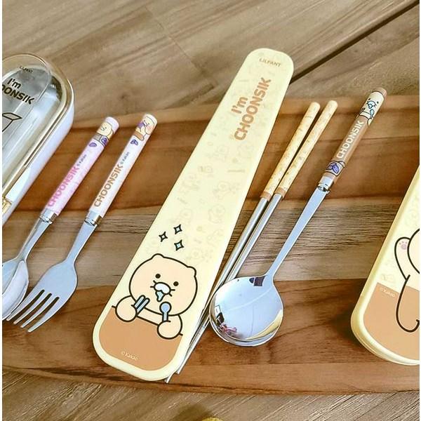 Lilpang Kakao Friends Children's Chunsik Space Efficient Vacuum Spoon Case Set M, Mixed Colors, Case + Spoon + Chopsticks, 1 Set