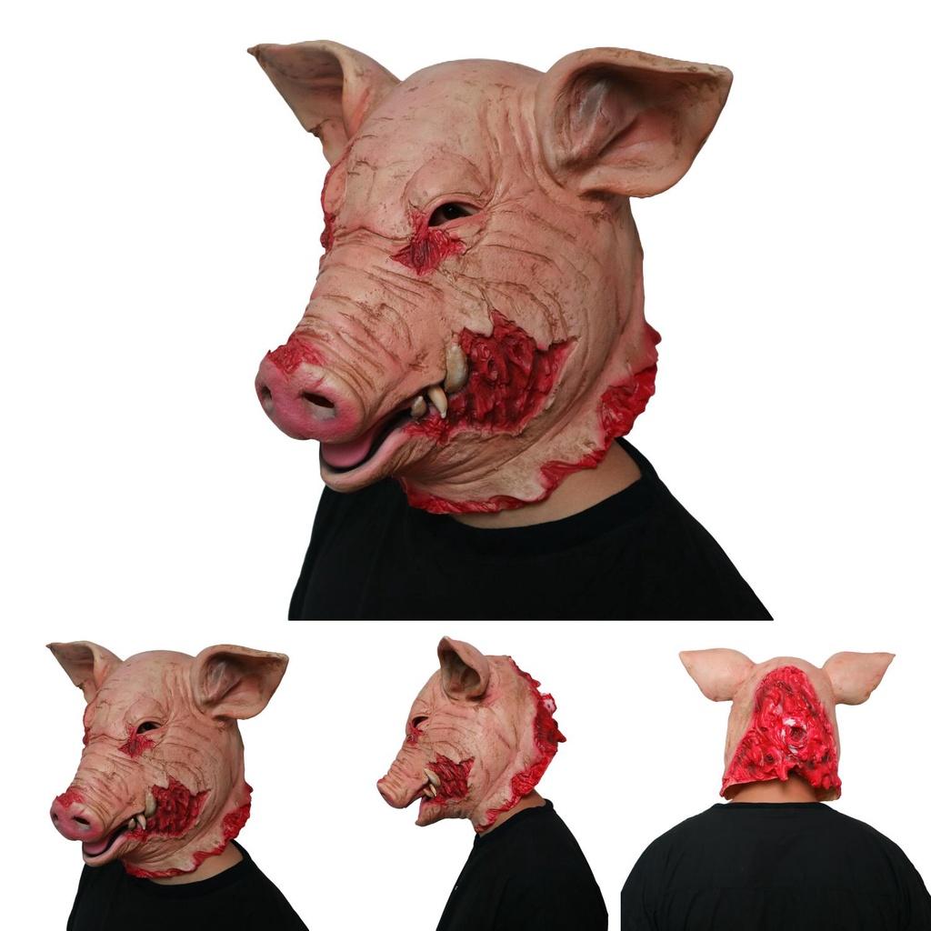 Maskeli Balo Partileri İçin Rahatsız Edici Cadılar Bayramı Domuz Kafası Maskesi Hayvan Cosplay Lateks Başlık
