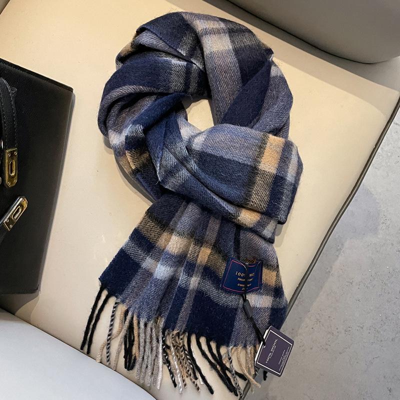 Classic 100 Wool Plaid Red Scarf for Men and Women, Warm Autumn and Winter Cashmere Scarf