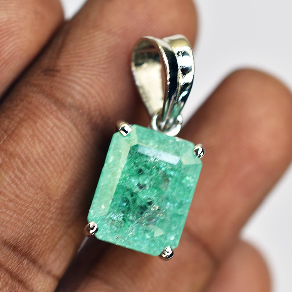 Natural Green Emerald Pendant 20 ct+ 925 Sterling Silver Gemstone Jewelry Gift