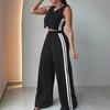 Women's 2 Piece Outfits V Neck Button Down Vest Top Wide Leg Pants Tracksuit Summer Sleeveless Lounge Set