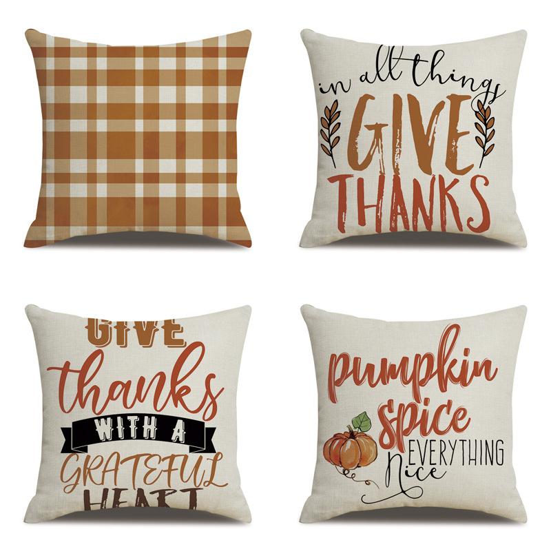Thanksgiving Linen Pillowcase Autumn Pumpkin Print Pillow Cushion Cover