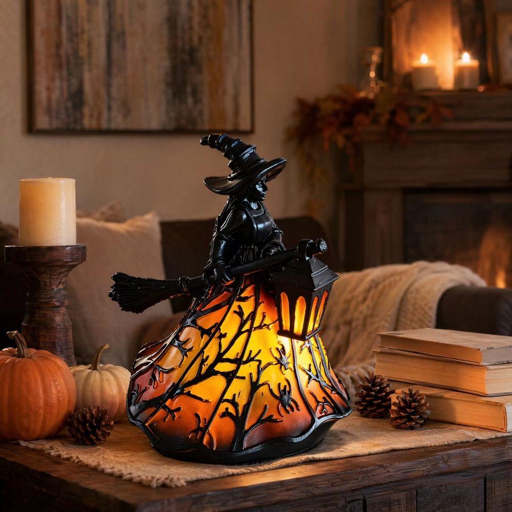 Warm Zacht Licht Bureaulamp Tovenaar Silhouet Decoratief Ornament Halloween Decor Binnenruimte