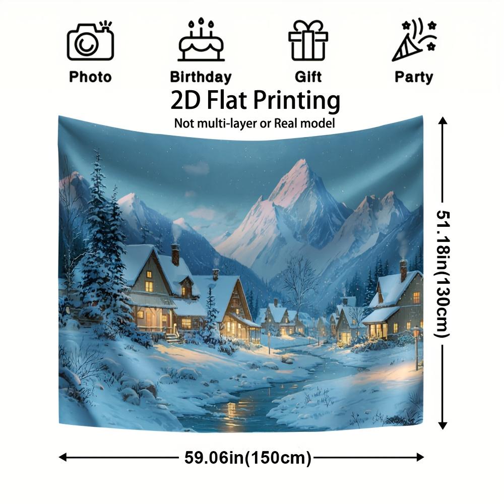 Christmas Winter Wonderland Village  Scene Wall Hanging Tapestry Christmas Wall Hanging Tree Wall Hanging Gorgeous Christmas Tree Fireplace Gifts