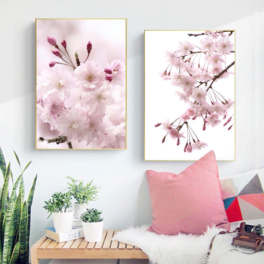 Cherry Blossoms Pink Flower Quotes Nordic Posters And Prints Canvas Painting Wall Art Pictures For Living Room Home Decor