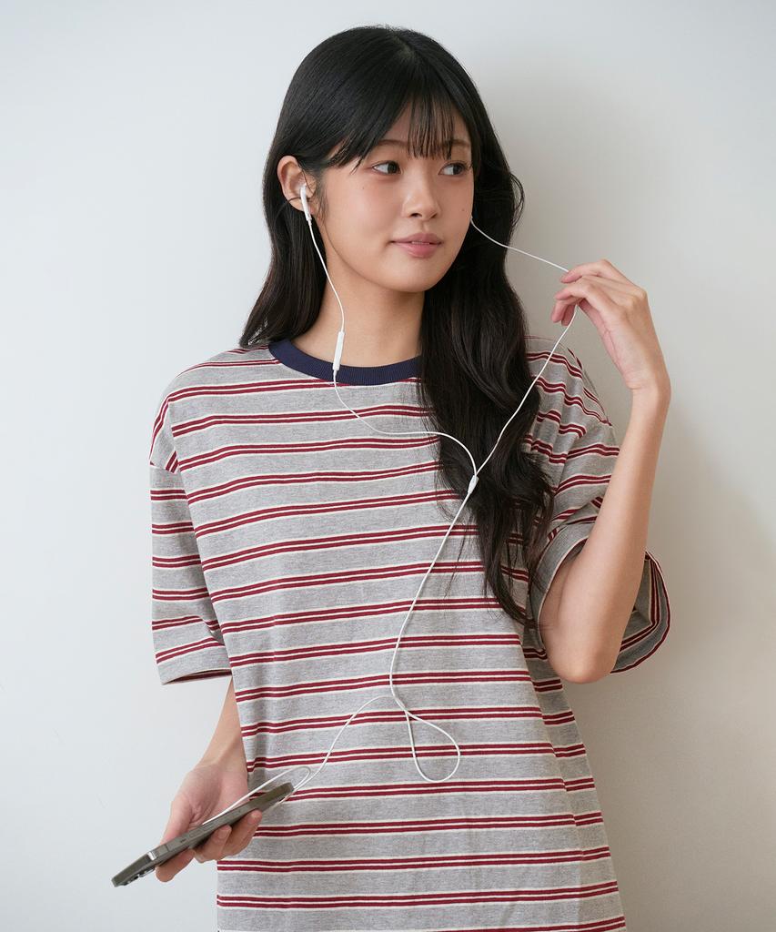 Sayu Striped Biscuit Short Sleeve Tee Gray