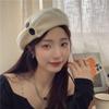 Korean Button Wool Beret Women FallSeason and ColdSeason Temperament Street Photography Retro Octagonal Hat Trend