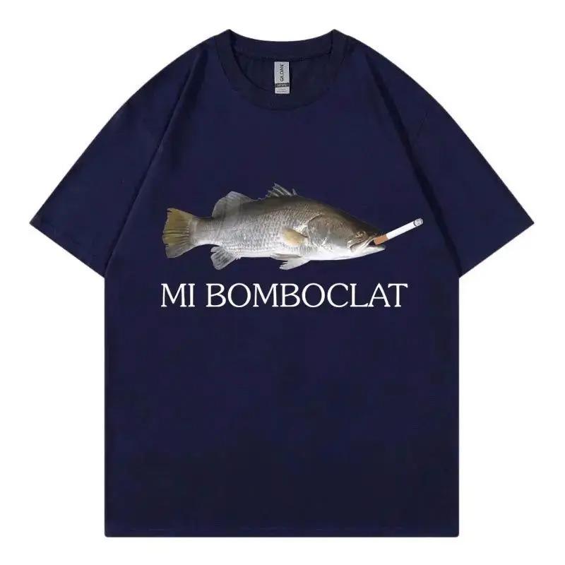 Funny Mi Bomboclat Fish Meme Short Sleeved T-shirt for Male and Female College Students Couple Outfit Pure Cotton TEE