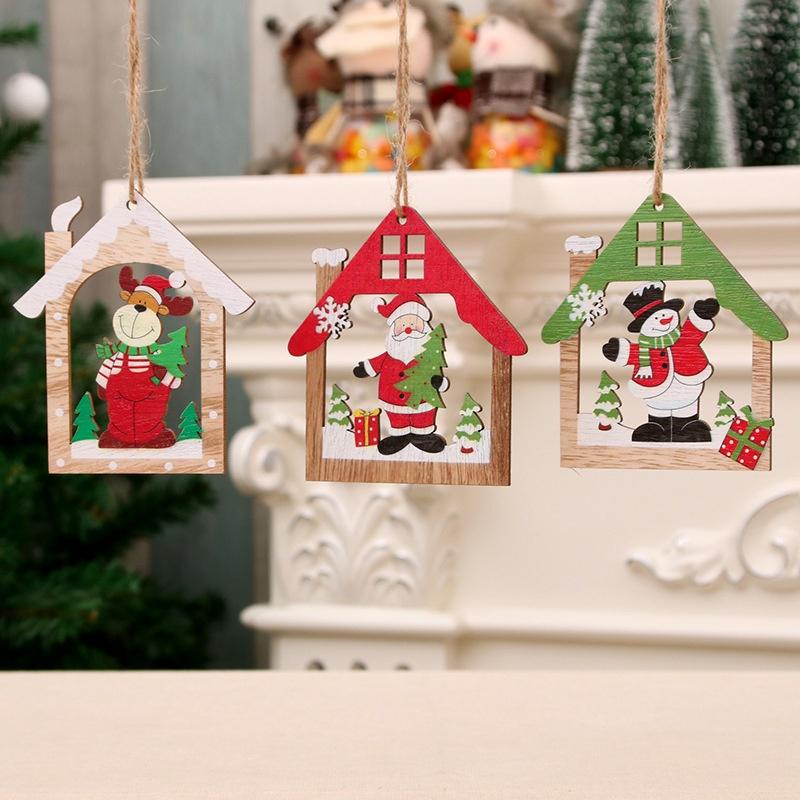 3pcs/set Christmas Decorations Wooden Craft Hollowed Out Christmas Tree Hanging Pendant Christmas Or