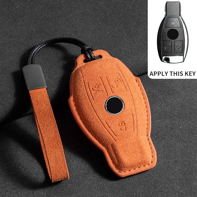 Étui Porte-Clés de Voiture en Cuir Daim pour Mercedes Benz Classe E W213 W205 E200 E260 E300 E320 AMG CLA 2018 2019 2020 Coque de Télécommande SL6