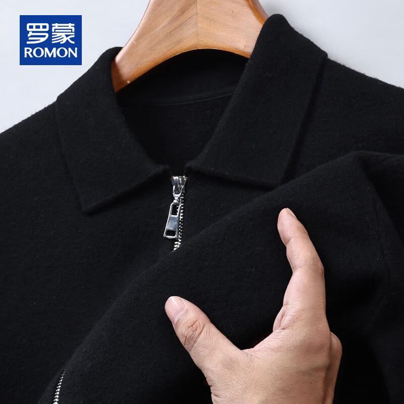 ROMON Men's Heavy 600G 100% Wool Zipper Cardigan