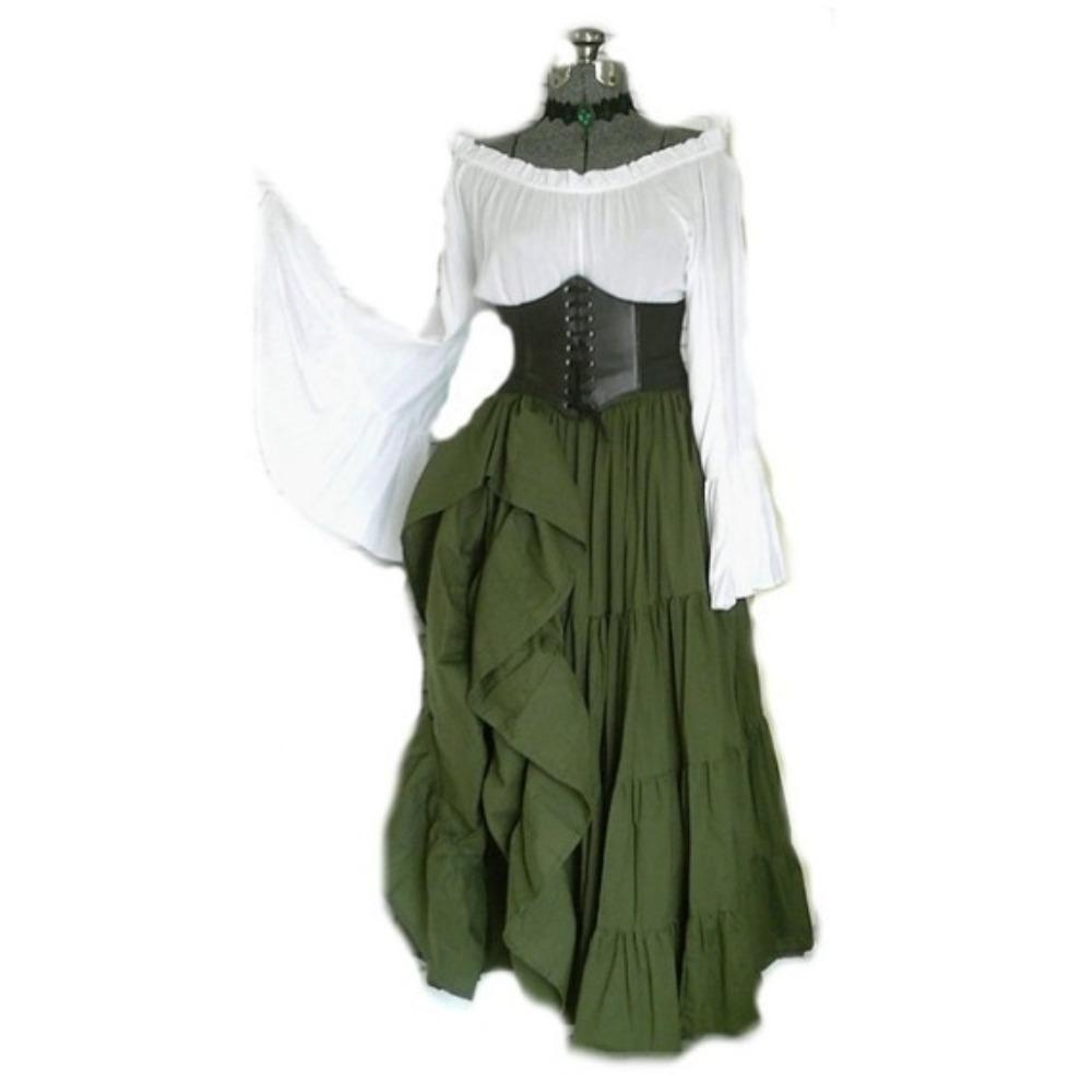 Women's Off Shoulder Long Sleeve Maxi Dress Loose Fit High Waist Renaissance Medieval Cosplay Dress